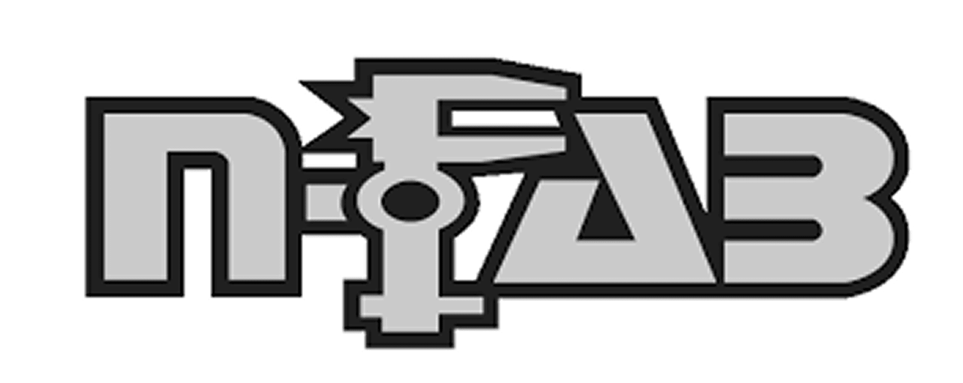 Abstract geometric black and gray shapes forming a stylized design.